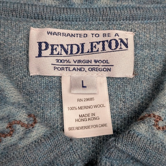 Pendleton Virgin Wool Full Zip Cardigan Sweater Women Large Teal Granny Paisley - Picture 4 of 8